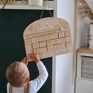 Set base Piano settimanale con erbe per bambini in legno con 7 schede attività, routine settimanale per bambini / con punti adesivi