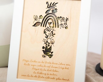 Baptism gift with a saying // Baptism gift with a cross / Baptism gift / Gift idea / Wooden picture with baptismal saying