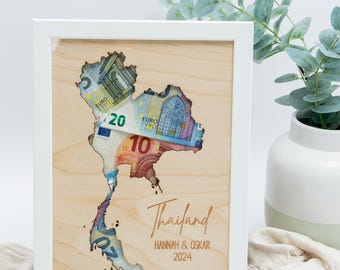 Money gift for a trip to Thailand, card for a wedding, birthday or world trip, world trip money gift, wedding gift travel