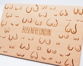 Wooden breakfast board - bosom friend / snack board with breast engraving / solid beech wood board
