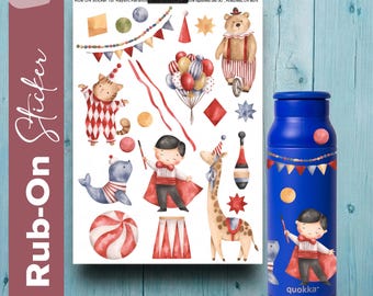 Rub-On Sticker Sheet Circus | Stickers with ring and circus animals | Scratch-resistant motifs for casting powder, bottles, mugs and much more.