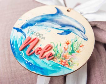 Dolphin school cone tag with name / Name tag for first day of school 2026 / Wooden school cone tag with name / Gift tag