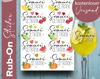 Rub-On Sticker Sheet Summer Drink in A5 Format | Stickers for glass, ceramic, Keraflott, metal, stainless steel, etc.