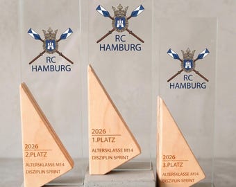 Birchwood & clear acrylic trophy - also available as a set for 1st-3rd place, personalized trophy for sports awards - modern + high quality