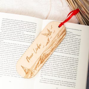 Bookmark &quot;Sea Love&quot; / Wooden bookmark with engraving and colored ribbon / Gift idea for bookworms / Maritime bookmark
