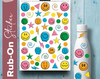 Rub-On Sticker Sheet with Smileys | Stickers with smiley face and emoji | Scratch-resistant designs for casting powder, bottles, mugs, and much more.