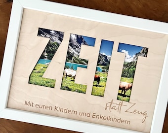 Picture frame TIME instead of stuff - voucher with personal engraving / wooden insert with desired text optionally with back