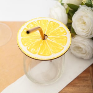 Glass cover summer with lemon / insect protection / glass lid made of wood with lemon pattern for mild summer nights for different straw thicknesses