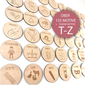 Über 155 Motive (T-Z): Kinderzimmer Organisation mit Holzetiketten für z.B. Trofast-Regal mit Motiven & Schrift - auch individuelle Motive