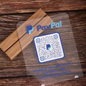 Paypal me Aufsteller aus Acryl mit Holzsockel