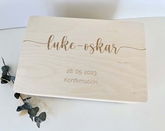 Erinnerungsbox zur Taufe / Erinnerungsbox Kommunion /Erinnerungskiste /Erinnerungsbox mit Gravur Name und Geburtsdaten / Geschenk zur Geburt