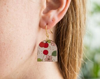Cherry statement earrings made of wood – Cherry Fresh – Summery jewelry with cherry blossoms made of birch wood with stainless steel posts
