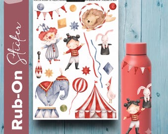 Rub-On Sticker Sheet Circus | Stickers 2 with Ring and Circus Elephant | Scratch-resistant motifs for casting powder, bottles, mugs and much more.