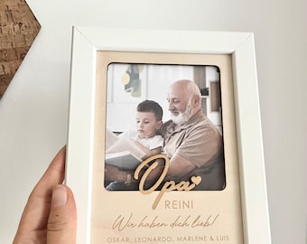 Wooden picture "Best Grandpa" with picture frame / Photo gift for grandpa / Birthday gift for grandpa, photo gift