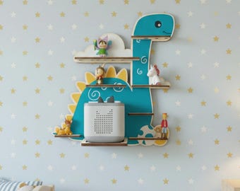 Dinosaur Tonie shelf with name – Personalized wall mount for Toniebox 1 or 2 & up to 30 figures – Handmade from wood