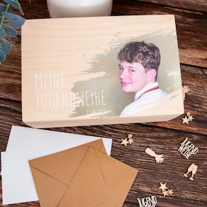Erinnerungsbox Jugendweihe mit Foto / Erinnerungskiste zur Jugendweihe mit Name und Jugendweihe-Datum