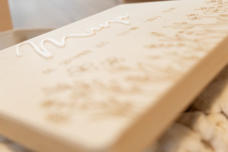 Erinnerungskiste zur Geburt mit Geburtsdaten und Name in Acryl - Blumenwiesen Muster