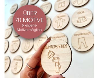 Wooden wardrobe labels for closet organization / wooden organizer labels - closet organizer set with over 70 designs