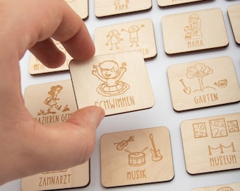 Activity cards weekly schedule for children made of wood, CARDS ONLY, no base planner! Wooden labels with daily activities, children&#39;s routine