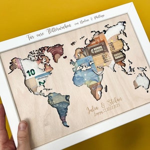 Personalized gift idea: money gift world map for wedding or birthday / world map wedding / money gift travel