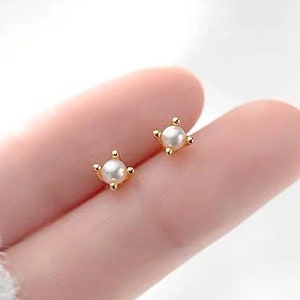 Tiny Pearl Stud Earrings - Dainty Stud Earrings - Small Pearl Stud Earrings - Tiny Silver Studs - Pearl Earrings Studs - Pearl Earrings