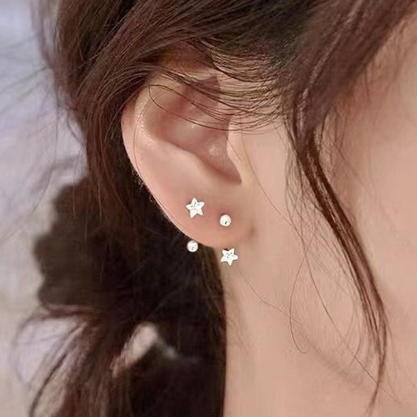 Boucles d’oreilles Star Front Back - Star Ear Jacket - Boucles d’oreilles Ear Jacket - Boucles d’oreilles minimalistes - Veste d’oreille CZ - Veste d’oreille délicate - Veste d’oreille en or