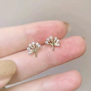 Tree Stud Earrings With CZ - Dainty Stud Earrings - Small Stud Earrings - Tiny Silver Studs - Silver Tiny Studs - Streetwear Earrings