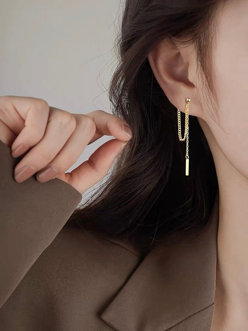 Chain Drop Earrings Chain Threader Earrings Silver Chain Etsy