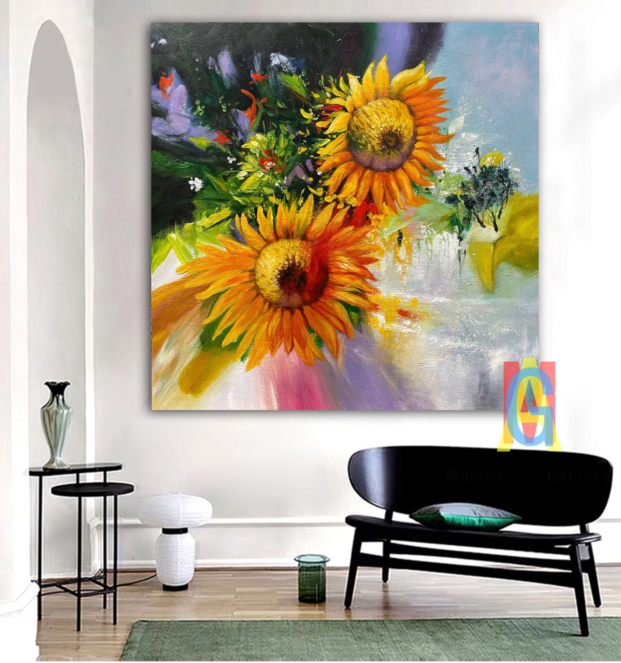 Sunflower painting Large sunflower painting Flower painting | Etsy
