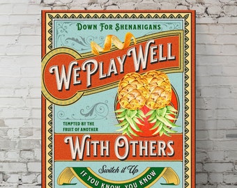 Plays Well With Others Upside Down Pineapple Png and Pdf- Upside Down Pineapple Pdf- Upside Down Pineapple- Swingers- Funny- Poster- Wallart