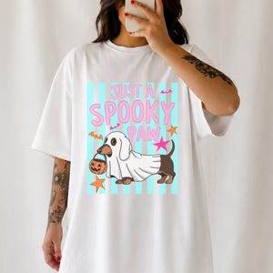 Just a Spooky Paw Shirt, Halloween Dog T-Shirt, Cute Ghost Dog Tee, Dackel Halloween Shirt, Spooky Dog Mom Gift, Fall Pet Lover