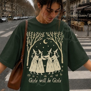 Häxig Halloween-tröja, häx-T-shirt för kvinnor, flickor kommer att vara flickor, gotisk häxtröja, feministisk häxtröja, kuslig säsong