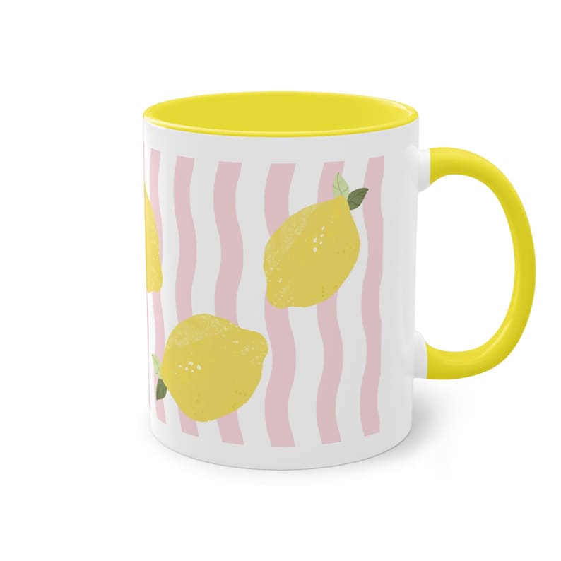 Zitronen Tasse | Sommer Keramiktasse mit Zitronen Print | Gestreifter Kaffeebecher | Lemon Mug | Geschenk für Dolce Vita Sommer Bild 7