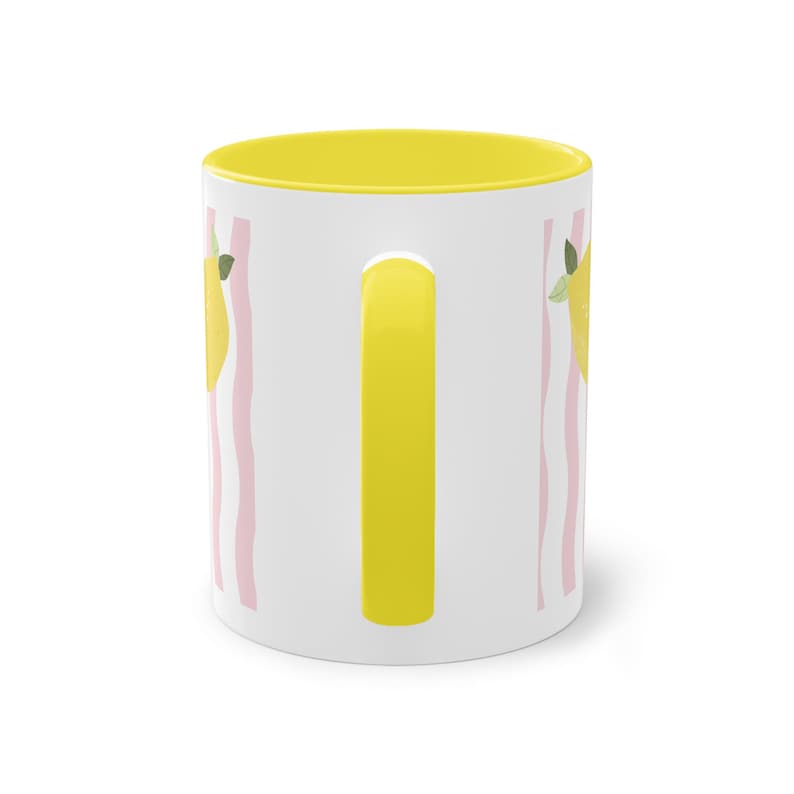 Zitronen Tasse | Sommer Keramiktasse mit Zitronen Print | Gestreifter Kaffeebecher | Lemon Mug | Geschenk für Dolce Vita Sommer Bild 5