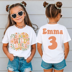 Personlig 3-årsdags-T-shirt för barn med namn och ålder, Young Wild Three-födelsedagströja, present till 3-åringar