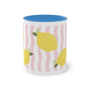 Zitronen Tasse | Sommer Keramiktasse mit Zitronen Print | Gestreifter Kaffeebecher | Lemon Mug | Geschenk für Dolce Vita Sommer Bild 9