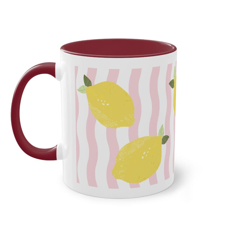 Zitronen Tasse | Sommer Keramiktasse mit Zitronen Print | Gestreifter Kaffeebecher | Lemon Mug | Geschenk für Dolce Vita Sommer Bild 3