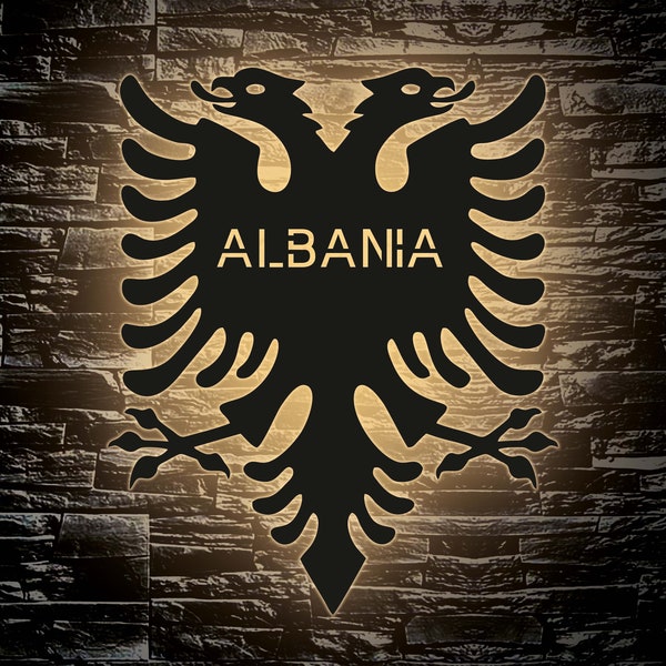 Albania - Albanian Doppelkopf Adler - Laser Engraving LED Shqipërisë Desired Albanien Kosovo Schlummerlicht Nachtlicht Wandleuchte Deko