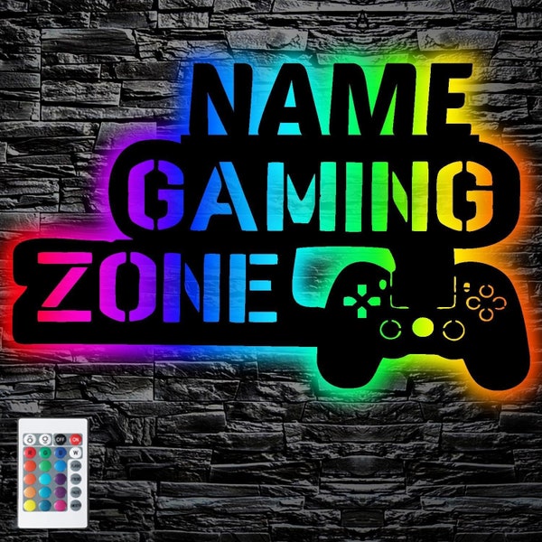 Led Gaming Zone Schild - RGB Gamer Geschenkidee personalisiert Mit Name Zimmer Beleuchtung Wand Lampe - Zimmer Deko Videospiel Fans