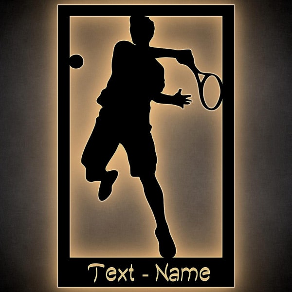 Tennis Spieler Led Wand Bild Dekolicht - mit Name, Geschenk für Tennis Sport Fans Damen Herren Vereine - Dekolampe Tennisspieler