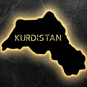 Kurdistan کوردستان Kurdish Map Personalized Laser Engraving Led Wall Decor Snooze Light for Bedroom Living Room Gift