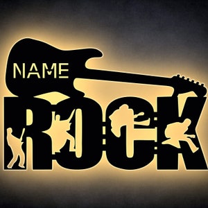 Rock Gitarre Heavy Metal Nachtlicht Led Schlummerlicht Geschenk für Freunde Familie mit Wunschname Guitar E-Gitarre Abendlicht Wohnzimmer