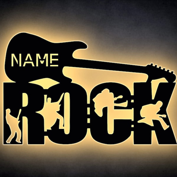 Rock Gitarre Heavy Metal Nachtlicht Led Schlummerlicht Geschenk für Freunde Familie mit Wunschname Guitar E-Gitarre Abendlicht Wohnzimmer