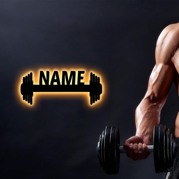 Dumbbell LED Barbell with Desired Name Laser Engraving Snooze Light Night Light for Deadlifts Living Room Gift Gym Fitness Sport