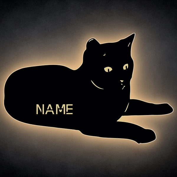 Katze Schlummerlicht mit Wunschname Nachtlicht LED Dekoration für Katzenliebhaber Geschenk Haustiere Cat Kitten für Wohnzimmer Schlafzimmer