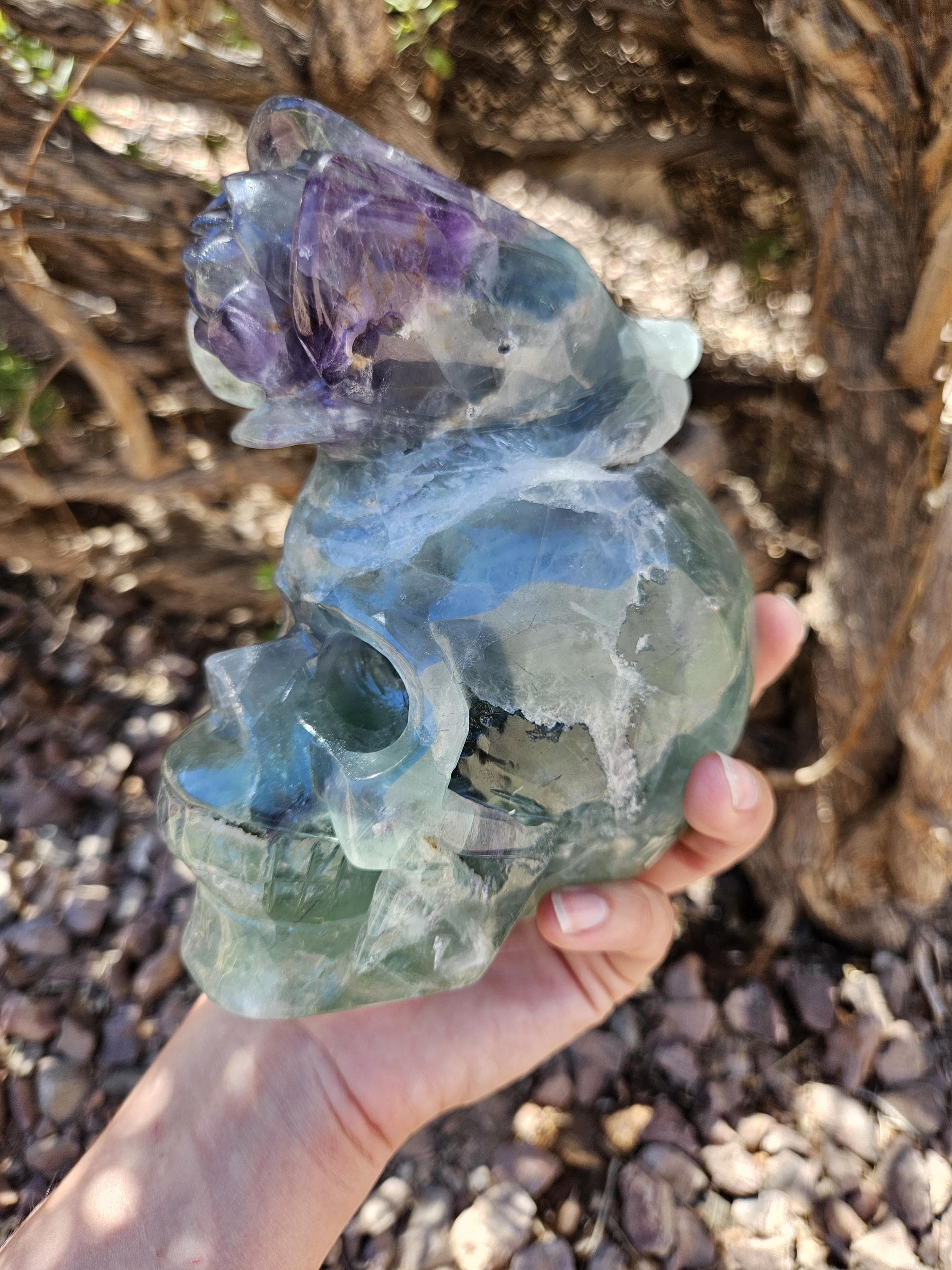 XL グリーン ブルー パープル フローライト スカル ローズ付き - Etsy 日本