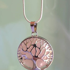 Rose Quartz Crystal Tree of Life Pendant Necklace, Authentic Rose Quartz Pink Crystal Necklace