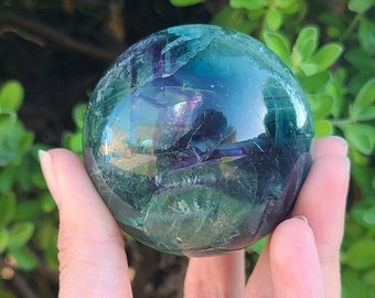 Rainbow Fluorite Crystal Sphere: Green & Purple, 2-2.5&quot;