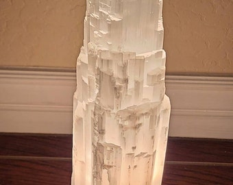 Selenite Crystal Tower Lamp Large, XL Giant Authentic Selenite Plug In Lamp, 10" Selenite Lamp, 12" Selenite Lamp, 14" Selenite Lamp