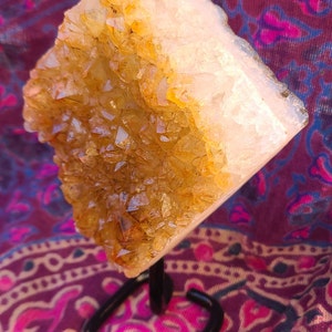 Brazilian Citrine Crystal Cluster on Metal Stand: Authentic Geode